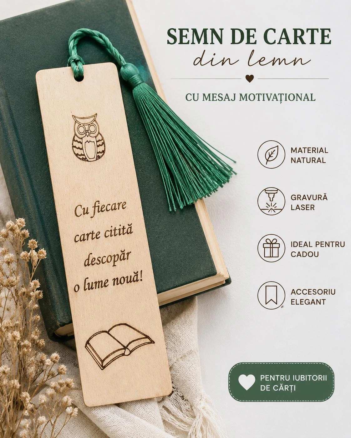 Semn de Carte Personalizat din Lemn